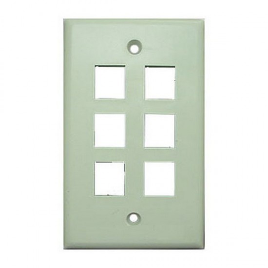 WP-6P-WH Single Gang Wall Plate - 6 Port - White