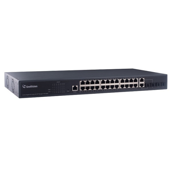 GV-APOE2411-V2 Geovision 24 Port Gigabit + 4 Port SFP Uplink + 2 Port Combo Uplink 370W Total Budget 802.3at Web Management PoE Switch