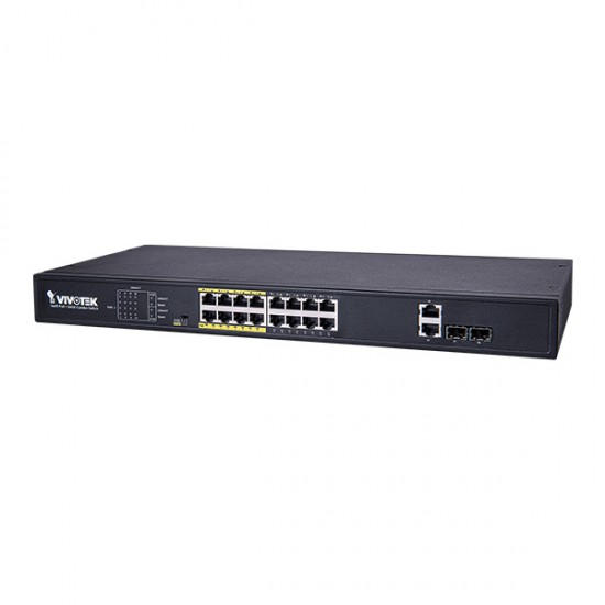 AW-FGT-180D-250 Vivotek 16 x  FE PoE + 2 GE Combo 250W Total Budget Unmanaged Switch