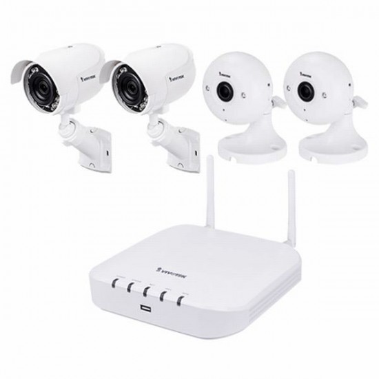 ND8212W-2TB-2BP60 Vivotek 4 Channel IP + 4 Channel Wifi NVR 40Mbps Max Throughput w/ Built-in Wifi - 2TB w/ 2 x 2MP Indoor Dome and 2 x 2MP Outdoor Bullet IP Security Cameras