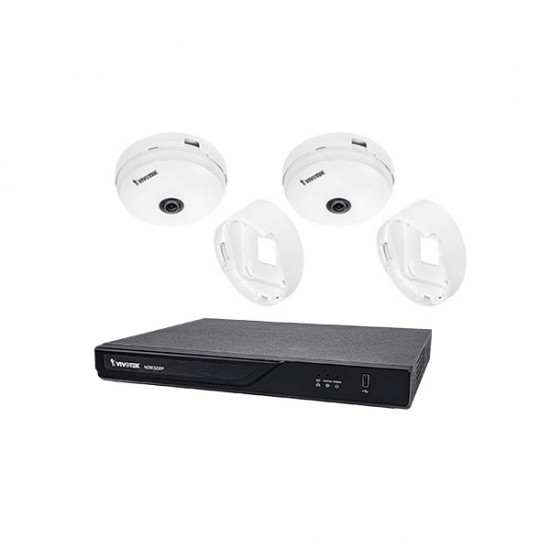 ND9323P-2TB-2FE90 Vivotek 8 Channel NVR 64Mbps Max Throughput w/ 8 Channel PoE Built-In - 2TB w/ 2 x 5MP Indoor Fisheye IP Security Cameras with Wall Mount Brackets