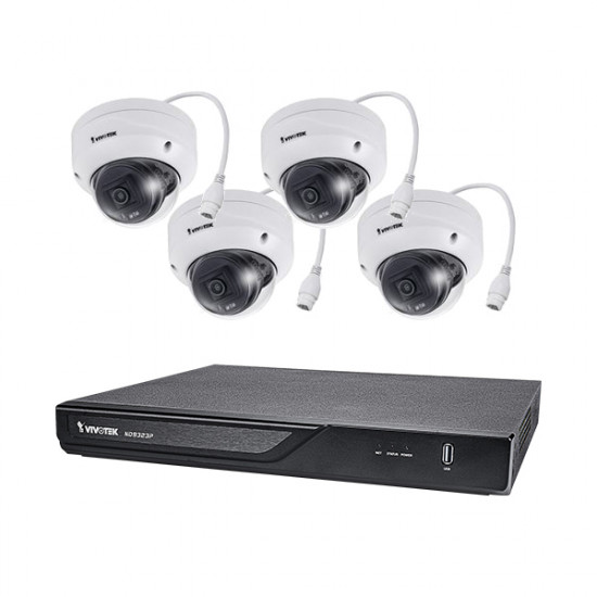 ND9323P-2TB-4FD60 Vivotek 8 Channel NVR Kit 64Mbps Max Throughput 2TB w/ 4 x 2MP Outdoor IR Dome IP Security Cameras