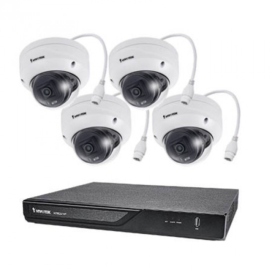 ND9323P-2TB-4FD69 Vivotek 8 Channel NVR Kit 64Mbps Max Throughput 2TB w/ 4 x 2MP Outdoor IR Dome IP Security Cameras