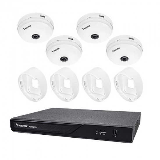 ND9323P-2TB-4FE90 Vivotek 8 Channel NVR 64Mbps Max Throughput w/ 8 Channel PoE Built-In - 2TB w/ 4 x 5MP Indoor Fisheye IP Security Cameras with Wall Mount Brackets