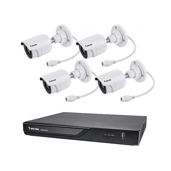 ND9323P-2TB-4IB80 Vivotek 8 Channel NVR Kit 64Mbps Max Throughput 2TB w/ 4 x 5MP Outdoor IR Bullet IP Security Cameras