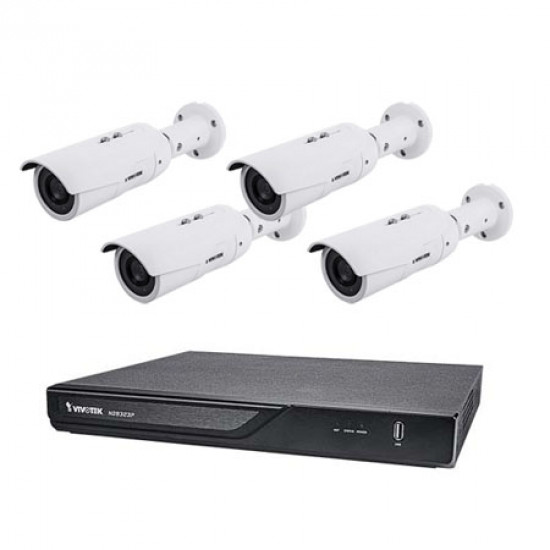 ND9323P-2TB-4IB89EH Vivotek 8 Channel NVR Kit 64Mbps Max Throughput 2TB w/ 4 x 5MP Outdoor IR Bullet IP Security Cameras with -40°F Operating Temperature